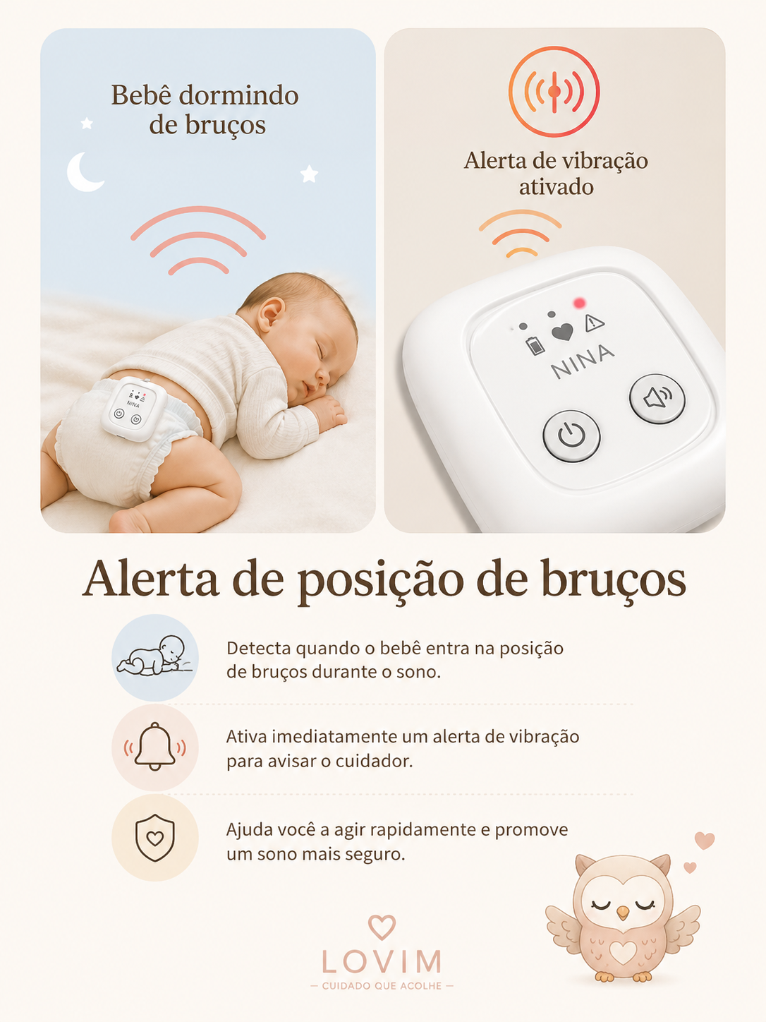 NINA™ - A Corujinha Vigilante | Sensor Abdominal com Alarme Vibratório