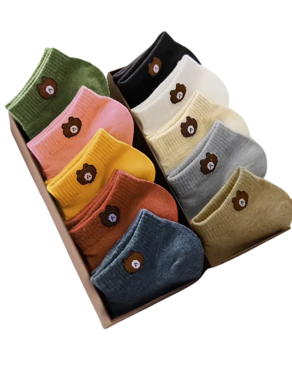 Kit 10 Pares Meias Femininas Teddy Bear | Cano Baixo Estampa Urso