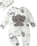 Body + Gorro Bebê Elefantinho Bordado | 0–18 Meses