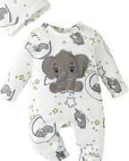 Body + Gorro Bebê Elefantinho Bordado | 0–18 Meses