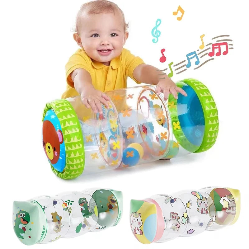 Rolo Inflável Sensorial para Engatinhar | Chocalho Bebê 6–12 Meses