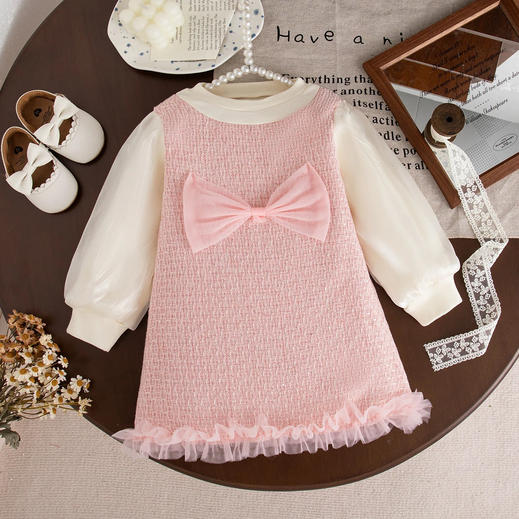 Vestido Bebê Menina com Laço | Manga Longa 9M–3 Anos