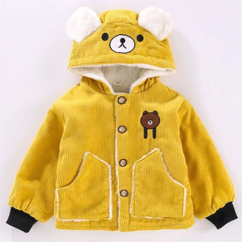 Casaco Infantil Teddy Bear | Parka Acolchoado Veludo Capuz Outono/Inverno 12M–5 Anos