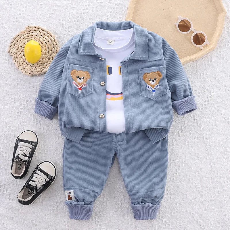 Conjunto Esportivo Bebê Teddy Bear | Jaqueta + Calça Casual Outono/Inverno 9M–5 Anos