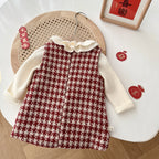 Conjunto Vestido Xadrez Infantil | Suéter Tricô + Vestido de Festa Meninas 6M–5 Anos