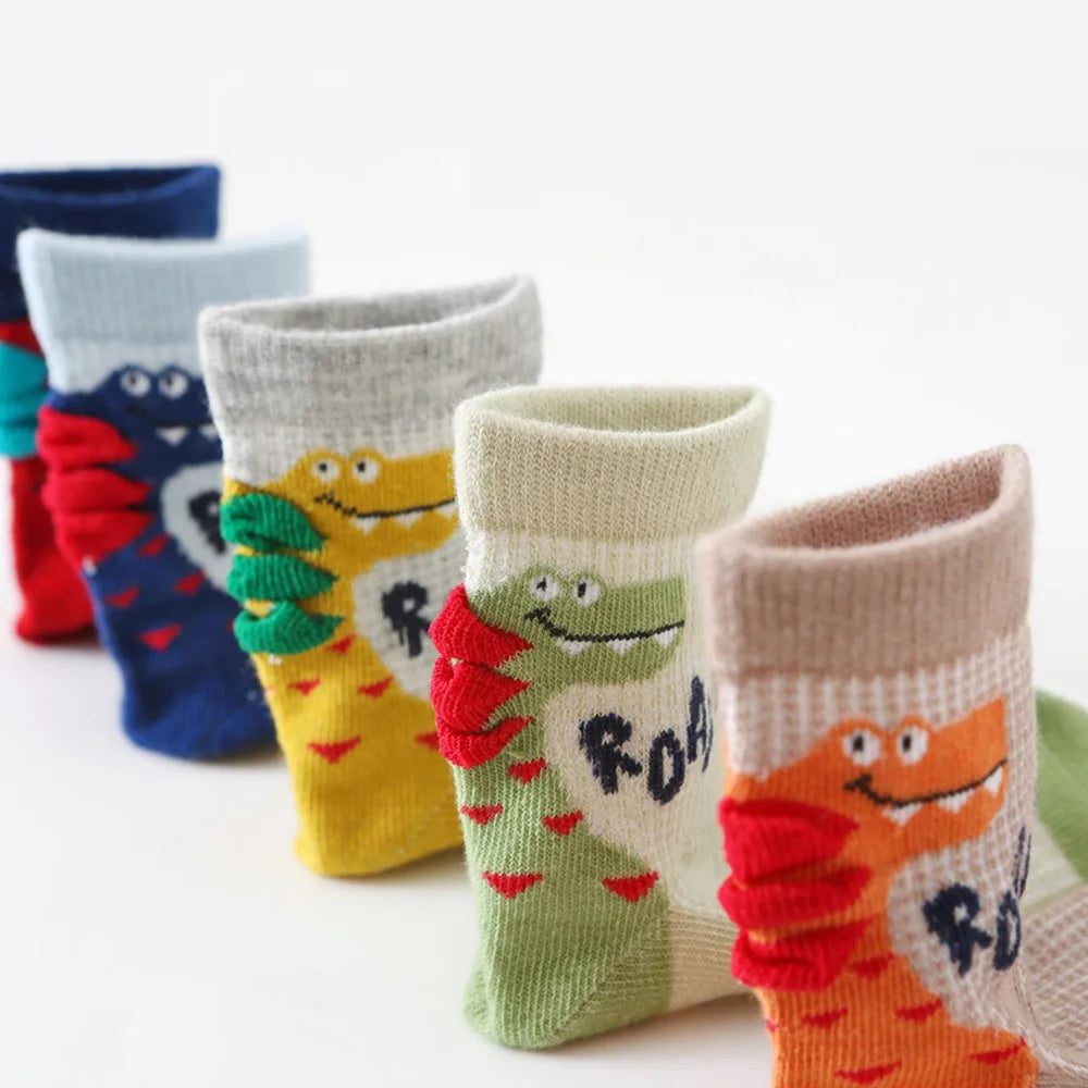 Kit 5 Pares de Meias Infantil Dinossauro | Unissex Respirável