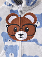 Jaqueta com Capuz Bebê Menino Teddy Bear | Polar Estampa Urso de Óculos Outono/Inverno 9M–3 Anos