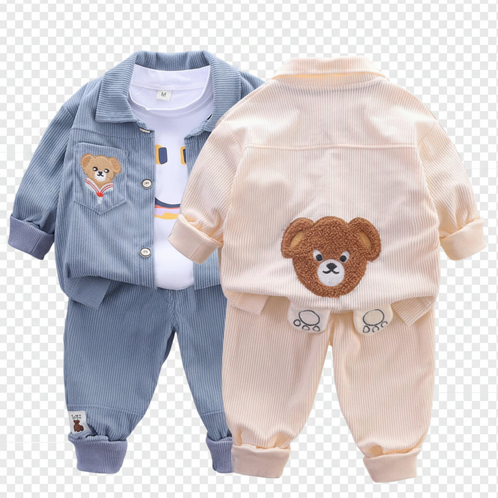 Conjunto Esportivo Bebê Teddy Bear | Jaqueta + Calça Casual Outono/Inverno 9M–5 Anos
