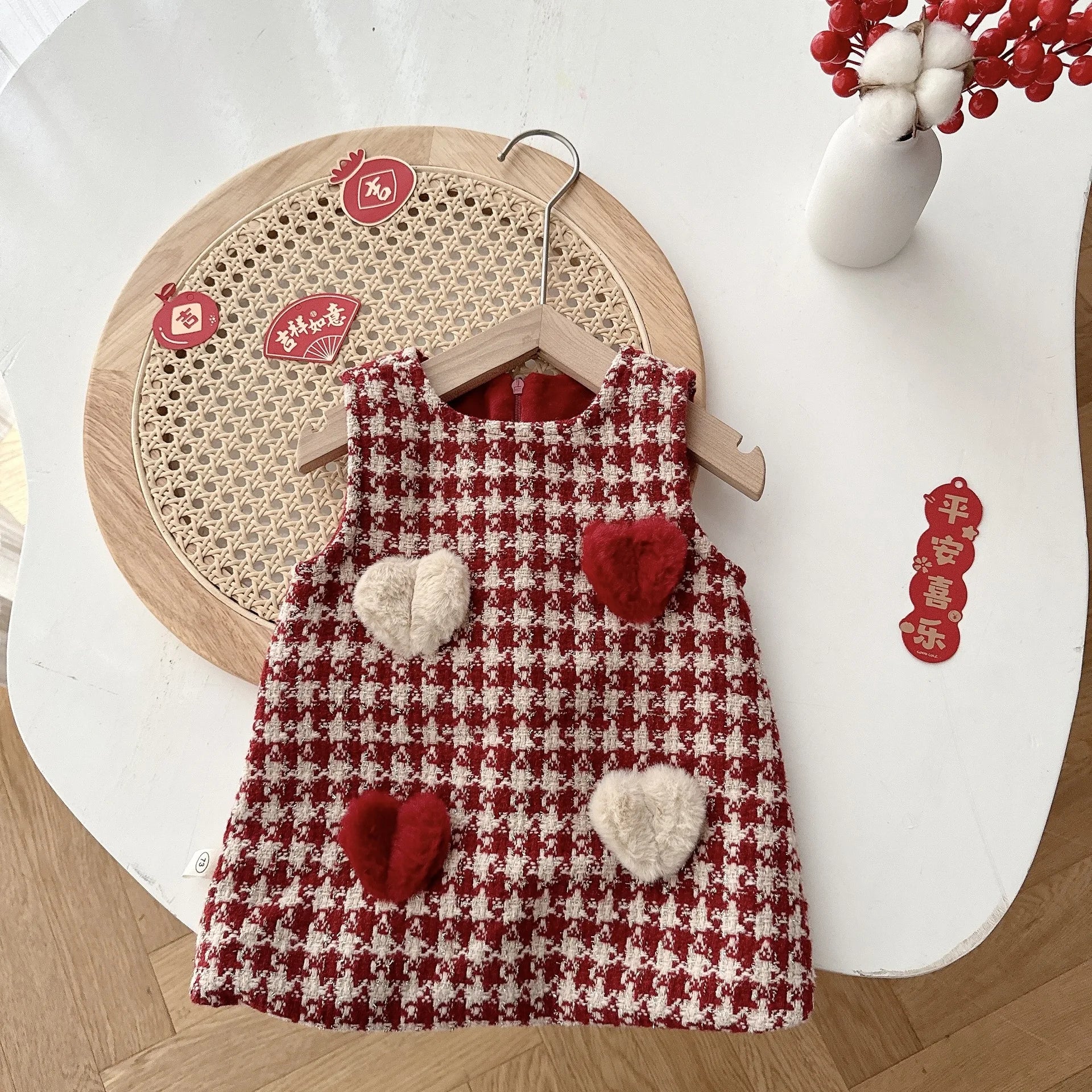 Conjunto Vestido Xadrez Infantil | Suéter Tricô + Vestido de Festa Meninas 6M–5 Anos