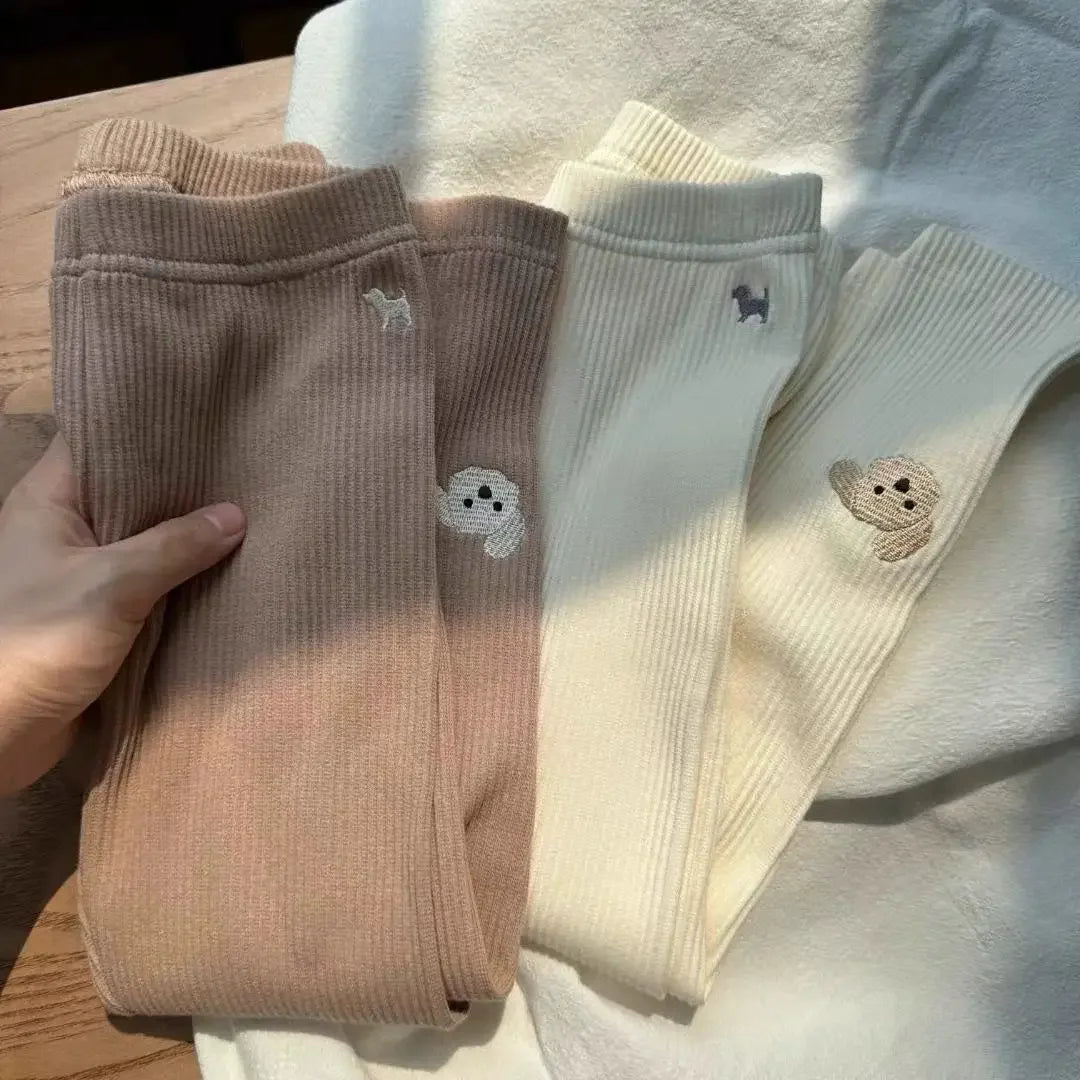 Legging Térmica Infantil Canelada Cachorrinho Bordado | Meninas 2–7 Anos