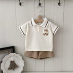 Conjunto 2 Peças Bebê Unissex Teddy Bear | Camiseta Listrada Urso + Shorts Algodão Verão 6M–2 Anos