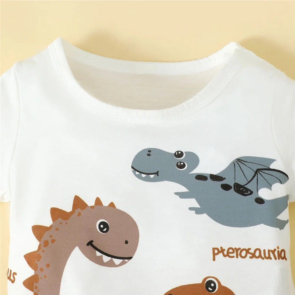 Conjunto 2 Peças Bebê Menino Dinossauro | Camiseta + Shorts 0-3 Anos
