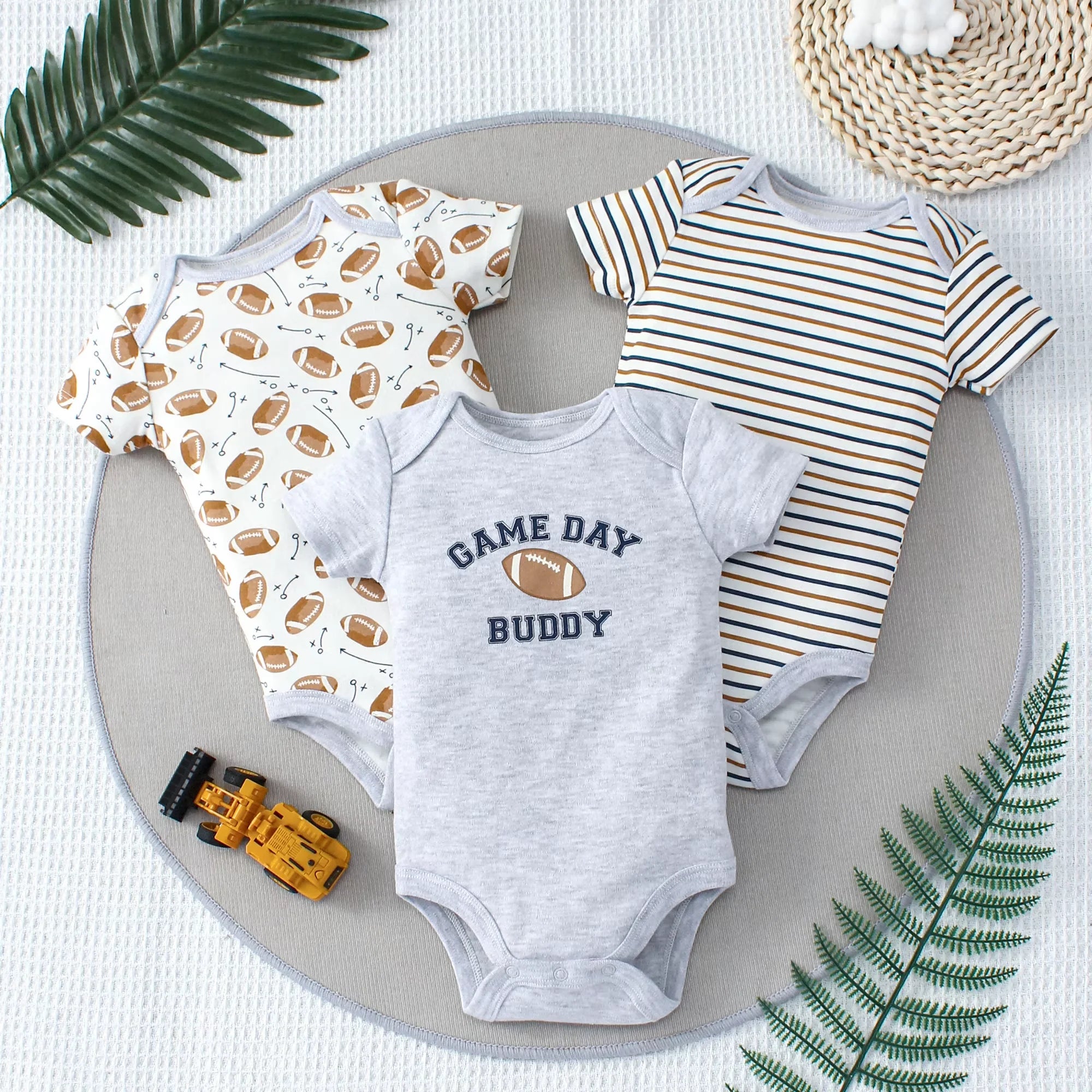Conjunto 3 Peças Bebê Menino Dinossauro e Listras | Body Verão 3-9 Meses