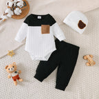 Kit 3 Peças Bebê Menino | Body + Calça + Gorro 0–18 Meses