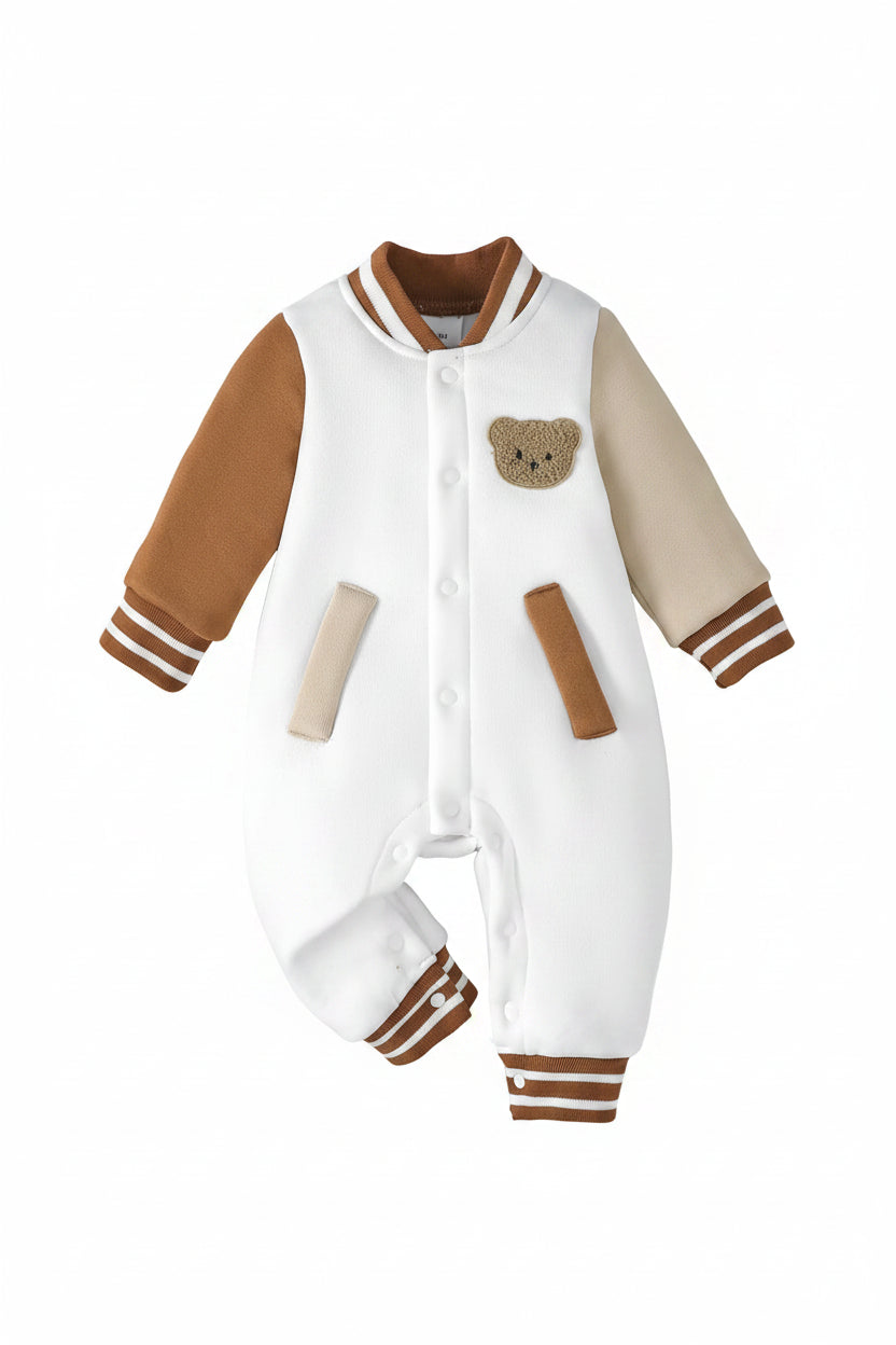 Macacão Bebê Menino Tricô Estampa Urso | Outono e Inverno 0–18 Meses