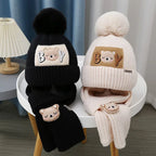 Kit Gorro + Cachecol Bebê Teddy Bear | Tricô com Pompom Cartoon Inverno 0–4 Anos