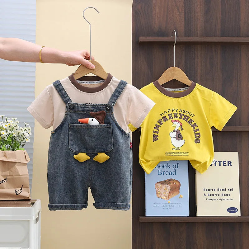 Conjunto 2 Peças Infantil Camiseta + Jardineira | Unissex 12M–5 Anos