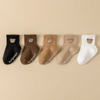Kit 5 Pares Meias Bebê Antiderrapante | Estampa Urso Unissex 6M–5 Anos