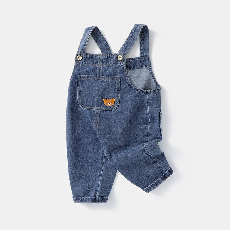 Jardineira Jeans Bebê Unissex Teddy Bear | Cartoon Casual Alças Reguláveis 9M–5 Anos