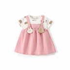 Vestido Bebê Menina Estampa Teddy Bear | Falso 2 Peças com Alça 6M–2 Anos