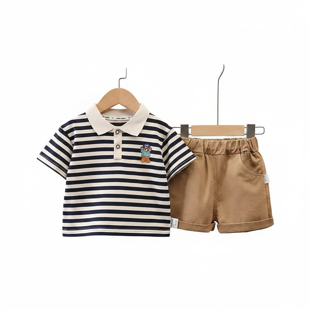 Conjunto 2 Peças Infantil Teddy Bear | Camiseta + Shorts Verão Algodão 1–5 Anos