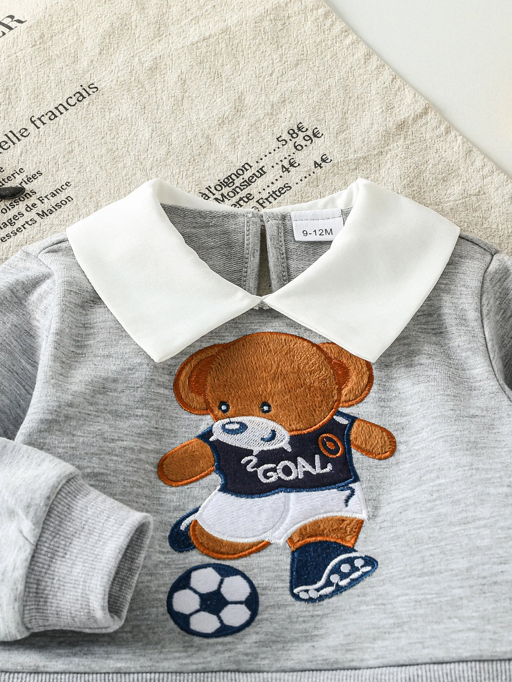 Conjunto 2 Peças Bebê Menino Teddy Bear | Moletom Gola Polo Urso Cartoon + Calça Lisa Outono 3M–2 Anos