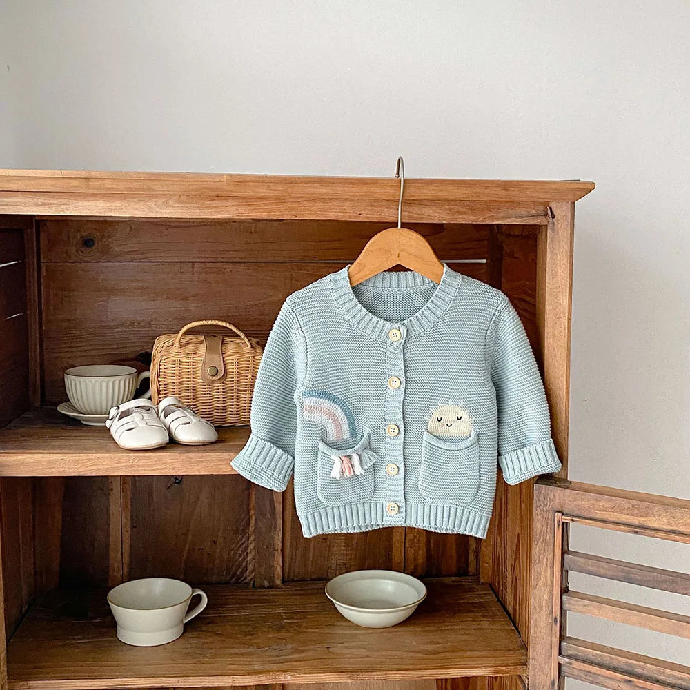 Cardigan Tricô Infantil Bordado Arco-Íris | Meninas 0–3 Anos
