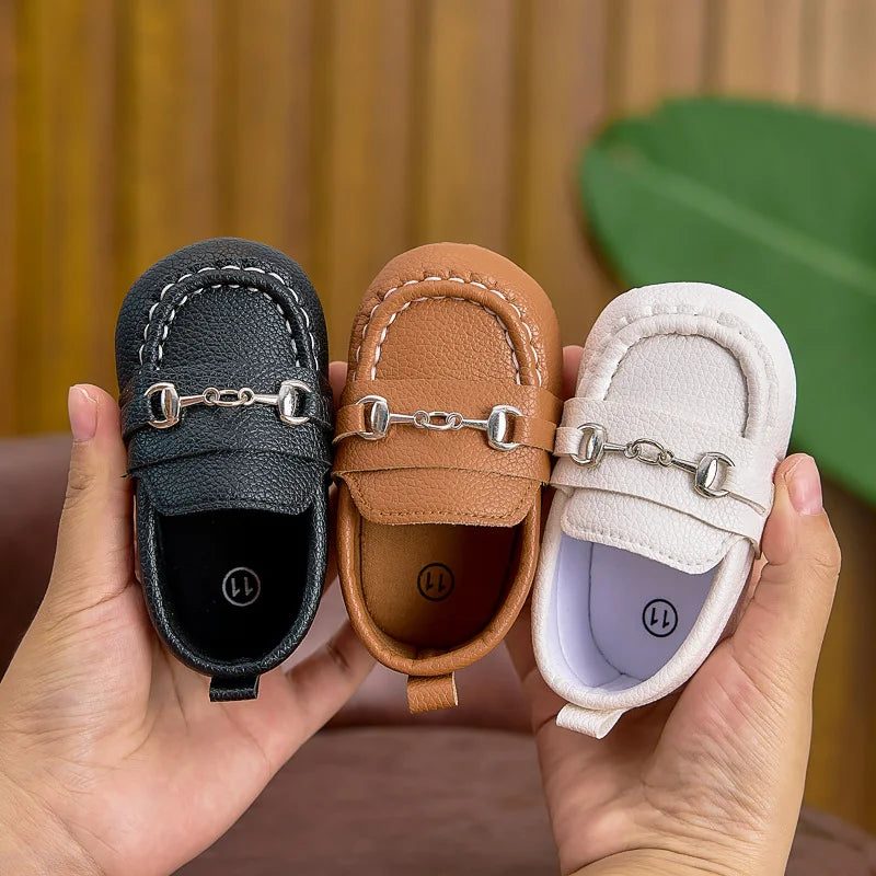 Sapatinho Bebê Couro PU | Estilo Britânico Sola Macia 0–18 Meses