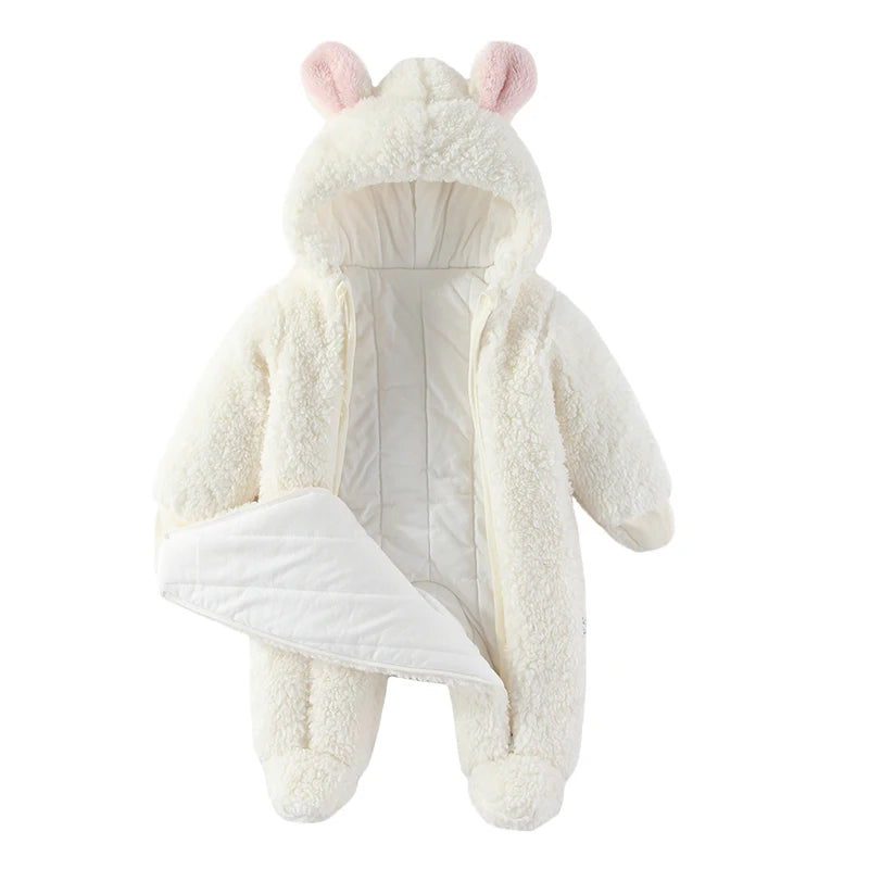Macacão Bebê Menina Inverno | Bodysuit Algodão Espessado com Capuz 3M–12 Meses