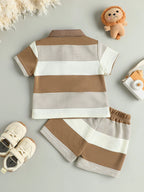 Conjunto 2 Peças Bebê Menino Teddy Bear | Camiseta Listrada + Shorts Casual 3M–3 Anos