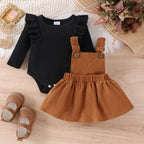 Conjunto 2 Peças Bebê Menina | Blusa Manga Longa + Saia com Alça 0–18 Meses