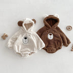 Macacão Bebê Inverno com Orelhinhas de Urso | Plush com Capuz Versão Coreana 0–12 Meses