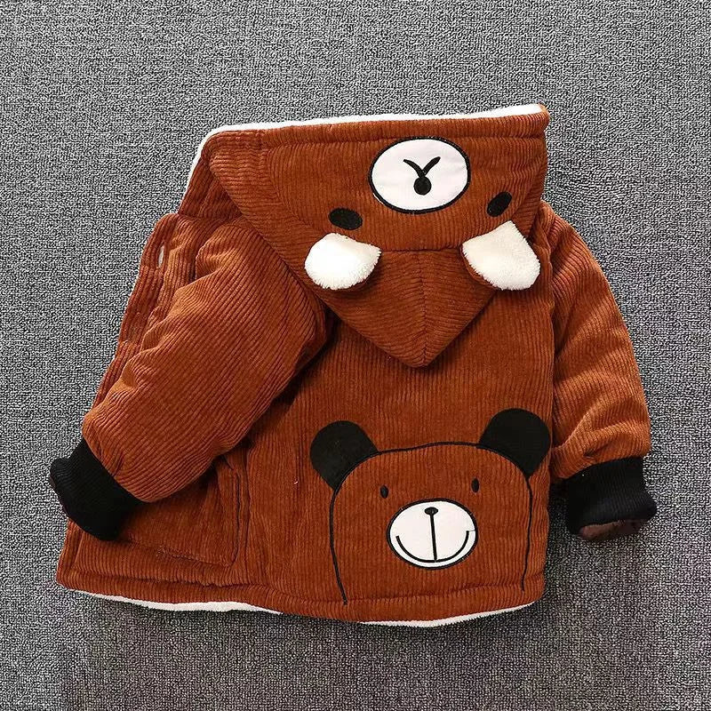 Casaco Infantil Teddy Bear | Parka Acolchoado Veludo Capuz Outono/Inverno 12M–5 Anos