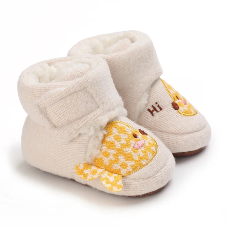 Sapatinho Bebê Pelúcia Cartoon com Velcro | Antiderrapante 0–18 Meses