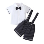 Conjunto 2 Peças Bebê Menino Formal | Camisa Branca + Short Suspensório Xadrez 6M–2 Anos