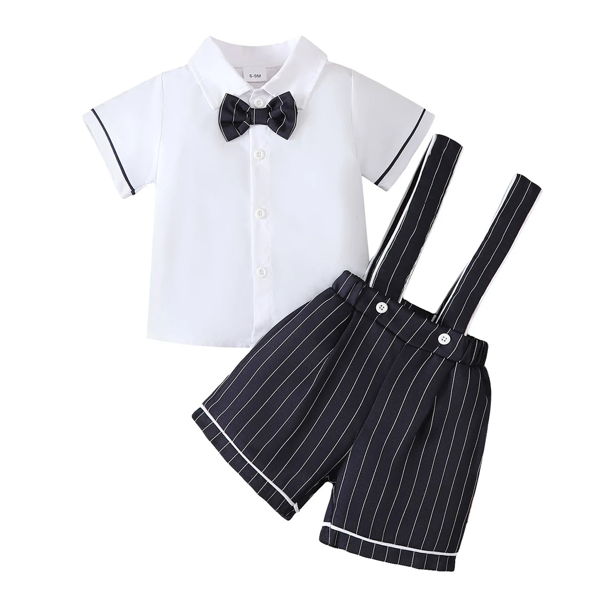 Conjunto 2 Peças Bebê Menino Formal | Camisa Branca + Short Suspensório Xadrez 6M–2 Anos