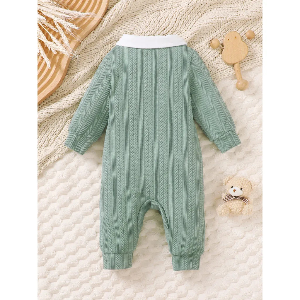 Macacão Bebê Menino Tricô Urso com Gravata Borboleta | Manga Longa 1–18 Meses