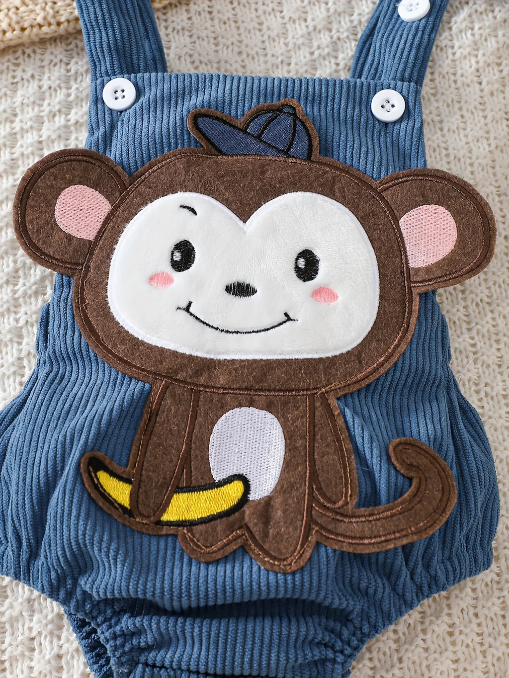 Conjunto Macacão + Touca Bebê Menino Macaquinho | Veludo Cotelê 1–18 Meses