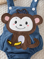 Conjunto Macacão + Touca Bebê Menino Macaquinho | Veludo Cotelê 1–18 Meses