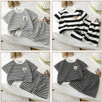 Conjunto 2 Peças Bebê Unissex Teddy Bear | Camiseta Listrada + Shorts Algodão Verão 6M–5 Anos