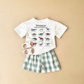 Conjunto Verão Bebê Dinossauro | Camiseta Estampada + Shorts Xadrez 6M-3 Anos