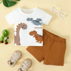 Conjunto 2 Peças Bebê Menino Dinossauro | Camiseta + Shorts 0-3 Anos
