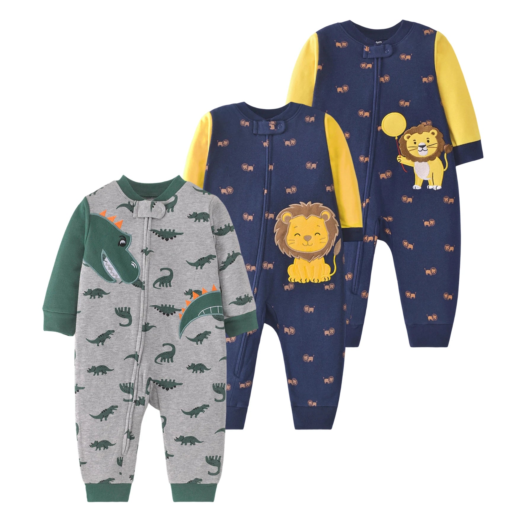 Macacão Bebê Menino Dinossauro Bicolor | Zíper 6-24 Meses