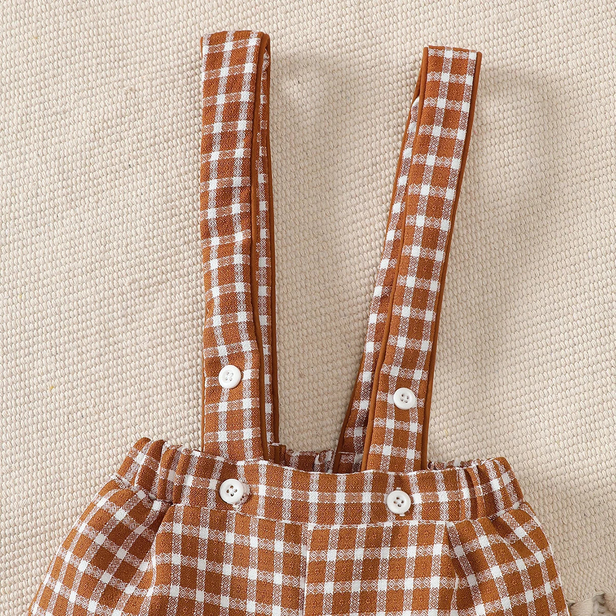 Conjunto 2 Peças Bebê Menino Formal | Camisa Branca + Short Suspensório Xadrez 6M–2 Anos