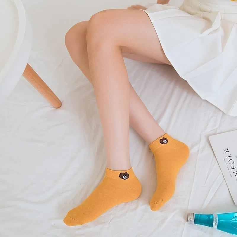 Kit 10 Pares Meias Femininas Teddy Bear | Cano Baixo Estampa Urso