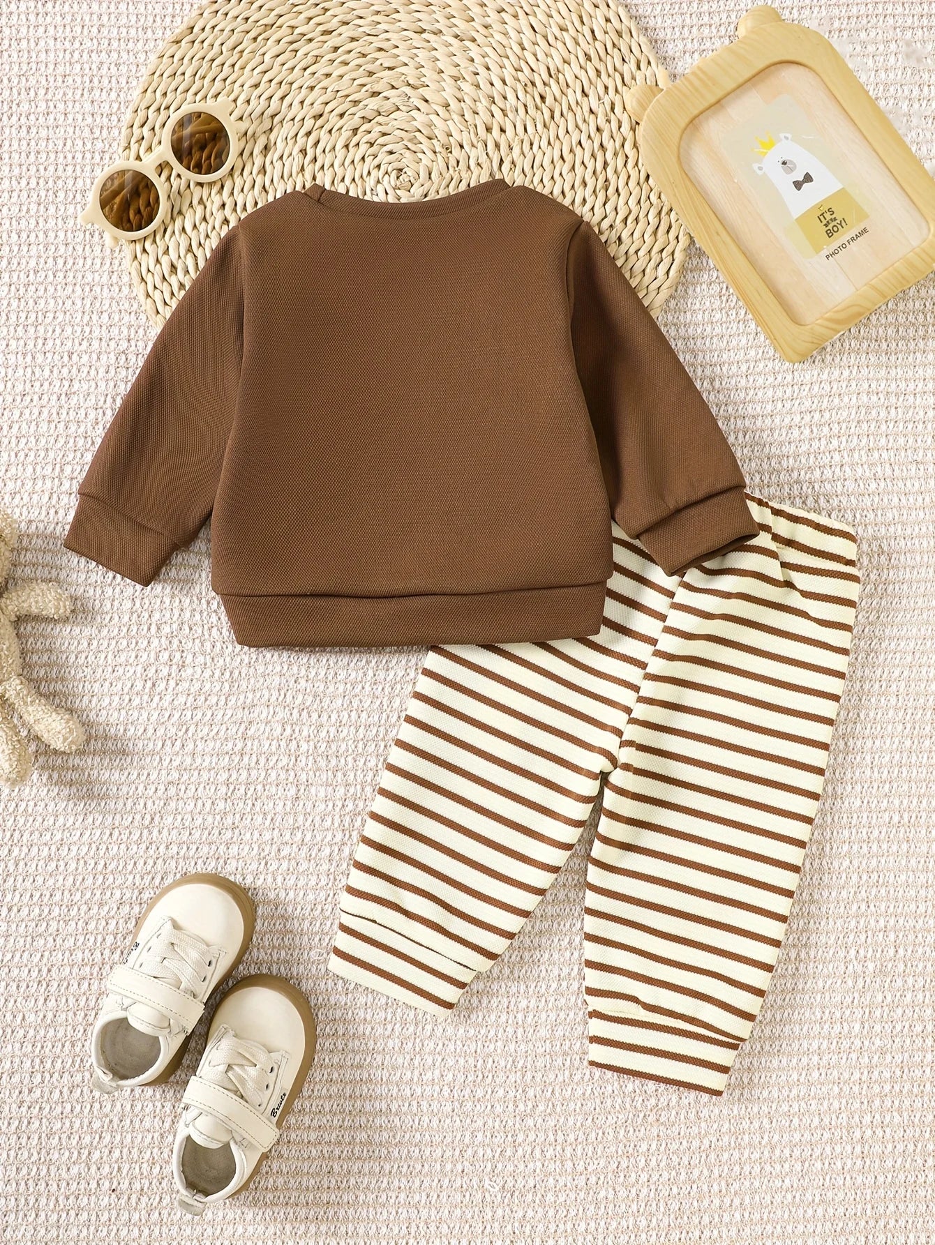 Conjunto 2 Peças Bebê Unissex | Moletom Tigre 3D com Capuz + Calça Listrada 3M–2 Anos