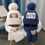 Kit Gorro + Cachecol Bebê Teddy Bear | Tricô com Pompom Cartoon Inverno 0–4 Anos