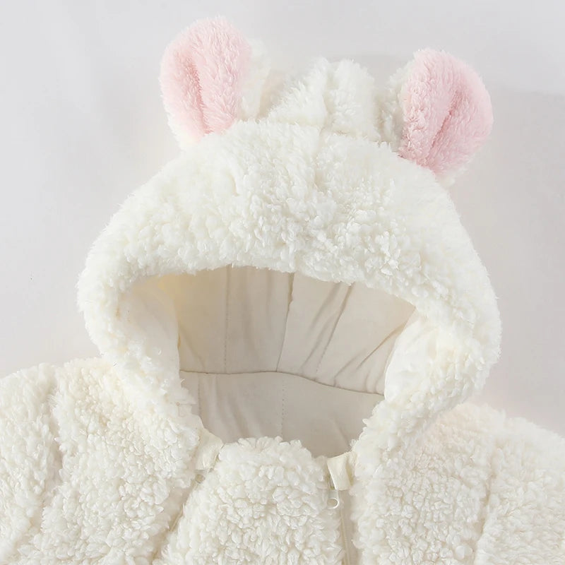 Macacão Bebê Menina Inverno | Bodysuit Algodão Espessado com Capuz 3M–12 Meses