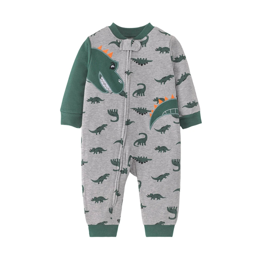 Macacão Bebê Menino Dinossauro Bicolor | Zíper 6-24 Meses