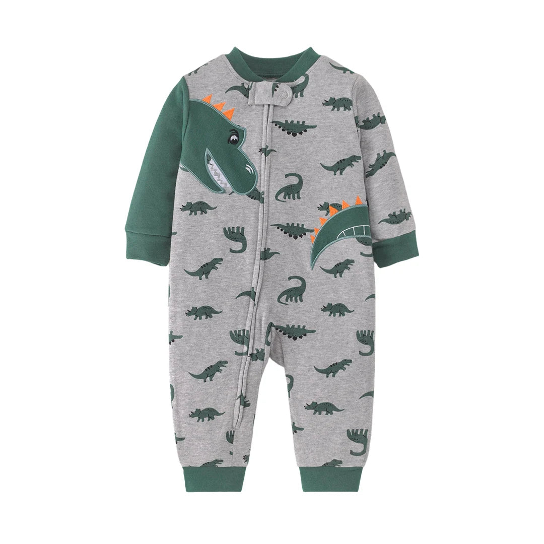 Macacão Bebê Menino Dinossauro Bicolor | Zíper 6-24 Meses
